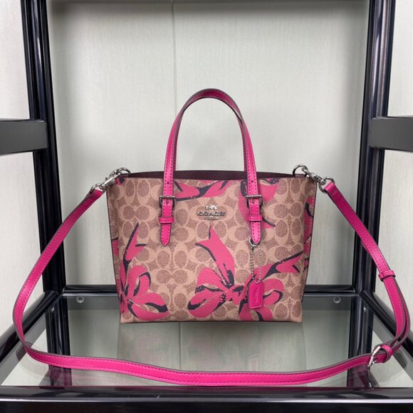 New Coach Mollie Tote Bag 25 In Signature Canvas With Bow Print - Picture 2 of 7